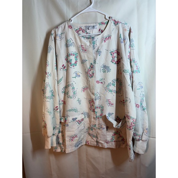 Cherokee 2X Floral Bird Botanical Print Scrub Jacket Made in USA - Picture 2 of 8